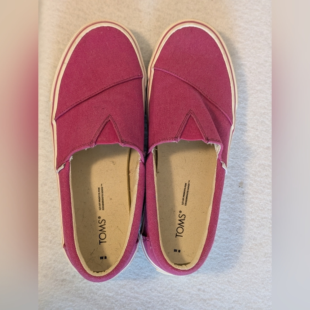 TOMS Pink Canvas Slip On Sneakers Womens Size 8 Casual Skater Shoes - Picture 6 of 6